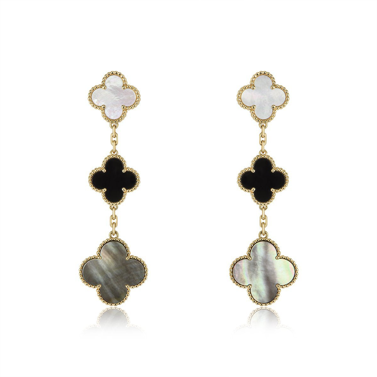 ¡®Sprite Jewelry¡¯CLOVER EARRINGS GOLD ONYX MOP 3 MOTIF
