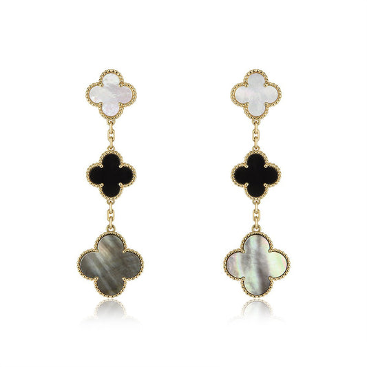 ¡®Sprite Jewelry¡¯CLOVER EARRINGS GOLD ONYX MOP 3 MOTIF